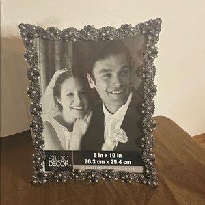 Textured stone jeweled picture frame metal heavy NEW